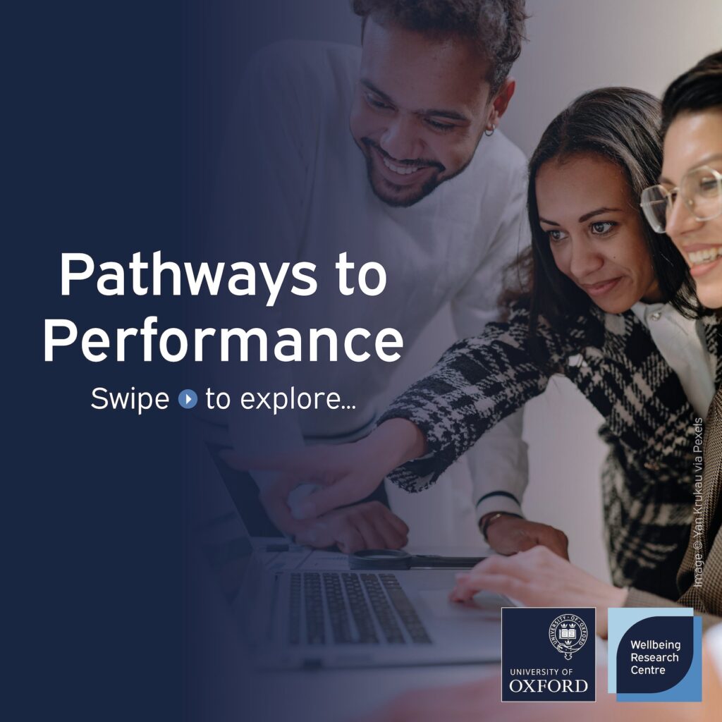 職場のウェルビーイングが、生産性・離職率・採用など複数の経路を通じて組織のパフォーマンス向上につながることを示すオックスフォード大学ウェルビーイング・リサーチ・センターの図